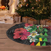 Hawaiian One Love Tree Skirt Reggae Lion Tropical Plants and Kakau with Tribal Pattern