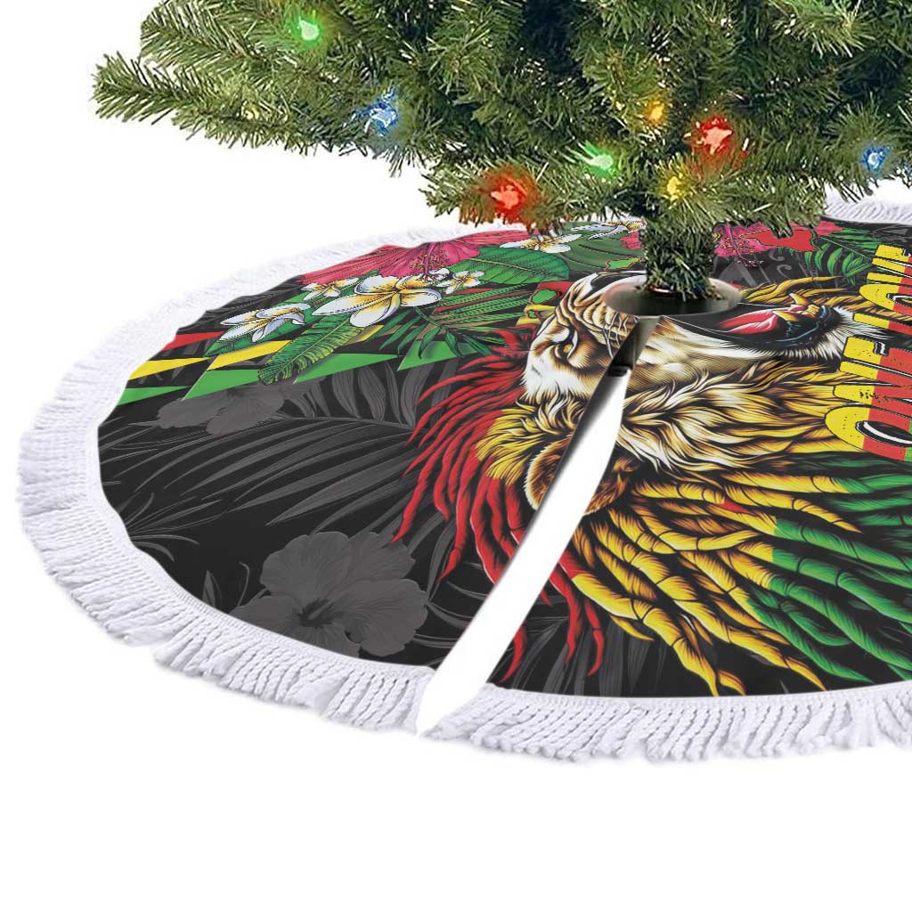 Hawaiian One Love Tree Skirt Reggae Lion Tropical Plants and Kakau with Tribal Pattern