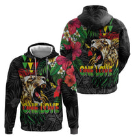Hawaiian One Love Zip Hoodie Reggae Lion Tropical Plants and Kakau with Tribal Pattern LT03 - Polynesian Pride