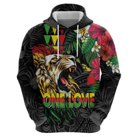 Hawaiian One Love Zip Hoodie Reggae Lion Tropical Plants and Kakau with Tribal Pattern LT03 - Polynesian Pride