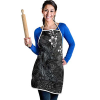 Hawaiian Tropical Plants and Tribal Whales Apron Polynesian Art Tattoo Grayscale