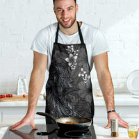 Hawaiian Tropical Plants and Tribal Whales Apron Polynesian Art Tattoo Grayscale