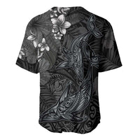 Hawaiian Tropical Plants and Tribal Whales Baseball Jersey Polynesian Art Tattoo Grayscale LT03 - Polynesian Pride