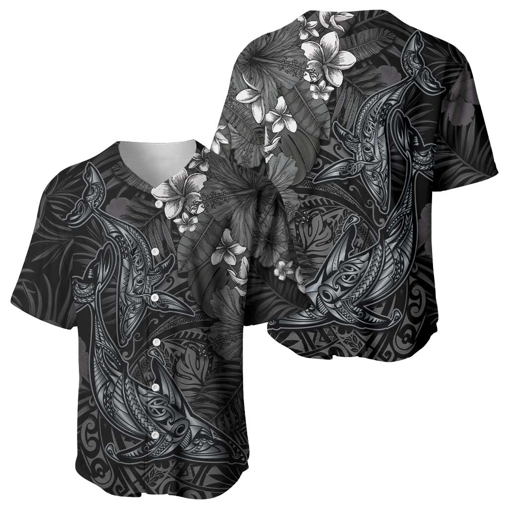 Hawaiian Tropical Plants and Tribal Whales Baseball Jersey Polynesian Art Tattoo Grayscale LT03 - Polynesian Pride