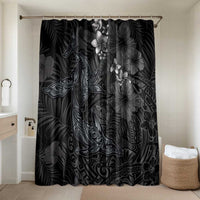 Hawaiian Tropical Plants and Tribal Whales Bathroom Set Polynesian Art Tattoo Grayscale