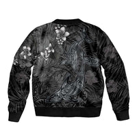 Hawaiian Tropical Plants and Tribal Whales Bomber Jacket Polynesian Art Tattoo Grayscale LT03 - Polynesian Pride