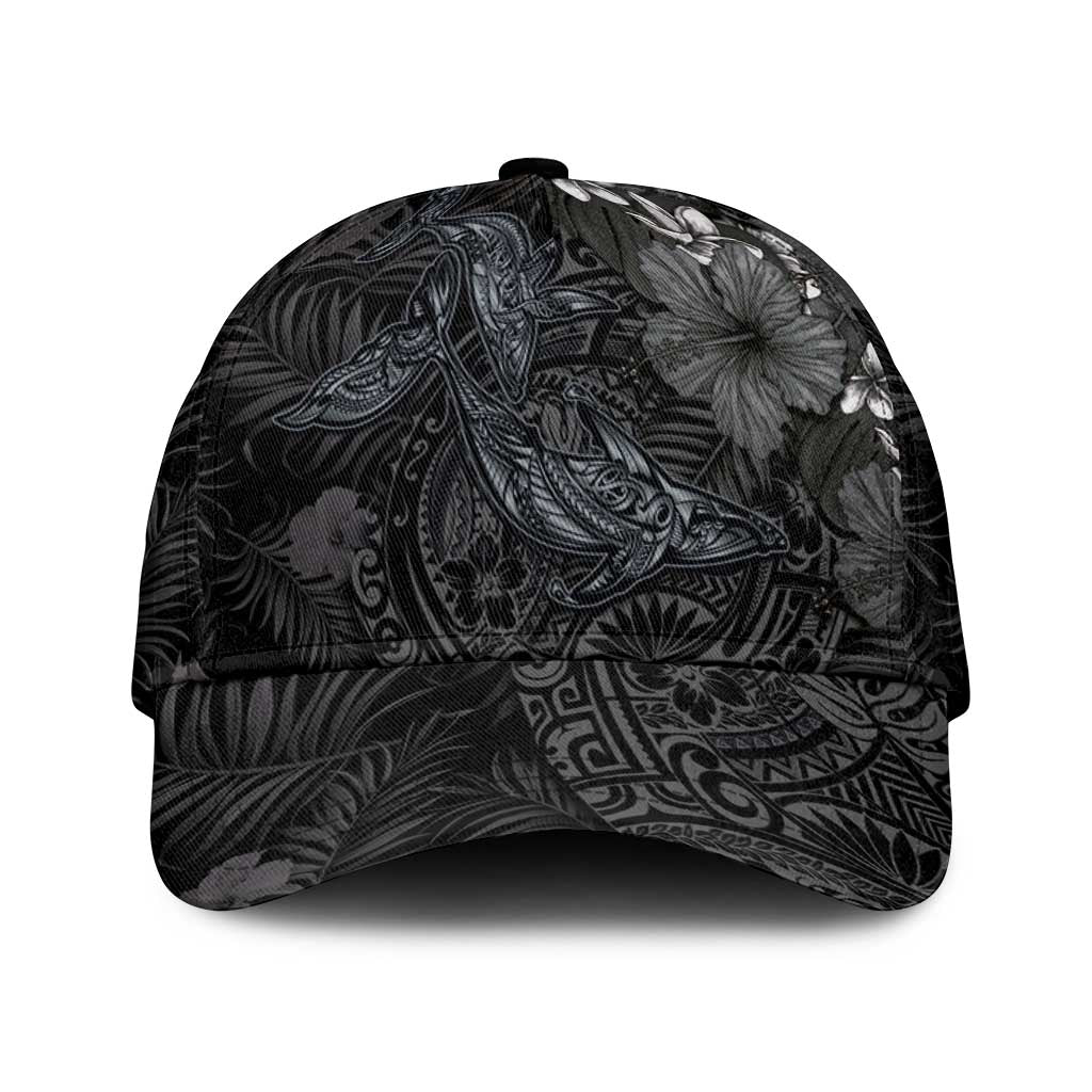 Hawaiian Tropical Plants and Tribal Whales Classic Cap Polynesian Art Tattoo Grayscale