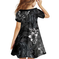 Hawaiian Tropical Plants and Tribal Whales Family Matching Off Shoulder Maxi Dress and Hawaiian Shirt Polynesian Art Tattoo Grayscale