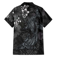 Hawaiian Tropical Plants and Tribal Whales Family Matching Off Shoulder Maxi Dress and Hawaiian Shirt Polynesian Art Tattoo Grayscale