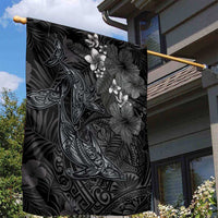 Hawaiian Tropical Plants and Tribal Whales Garden Flag Polynesian Art Tattoo Grayscale