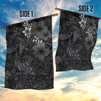 Hawaiian Tropical Plants and Tribal Whales Garden Flag Polynesian Art Tattoo Grayscale