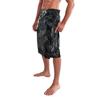 Hawaiian Tropical Plants and Tribal Whales Lavalava Polynesian Art Tattoo Grayscale LT03 - Polynesian Pride