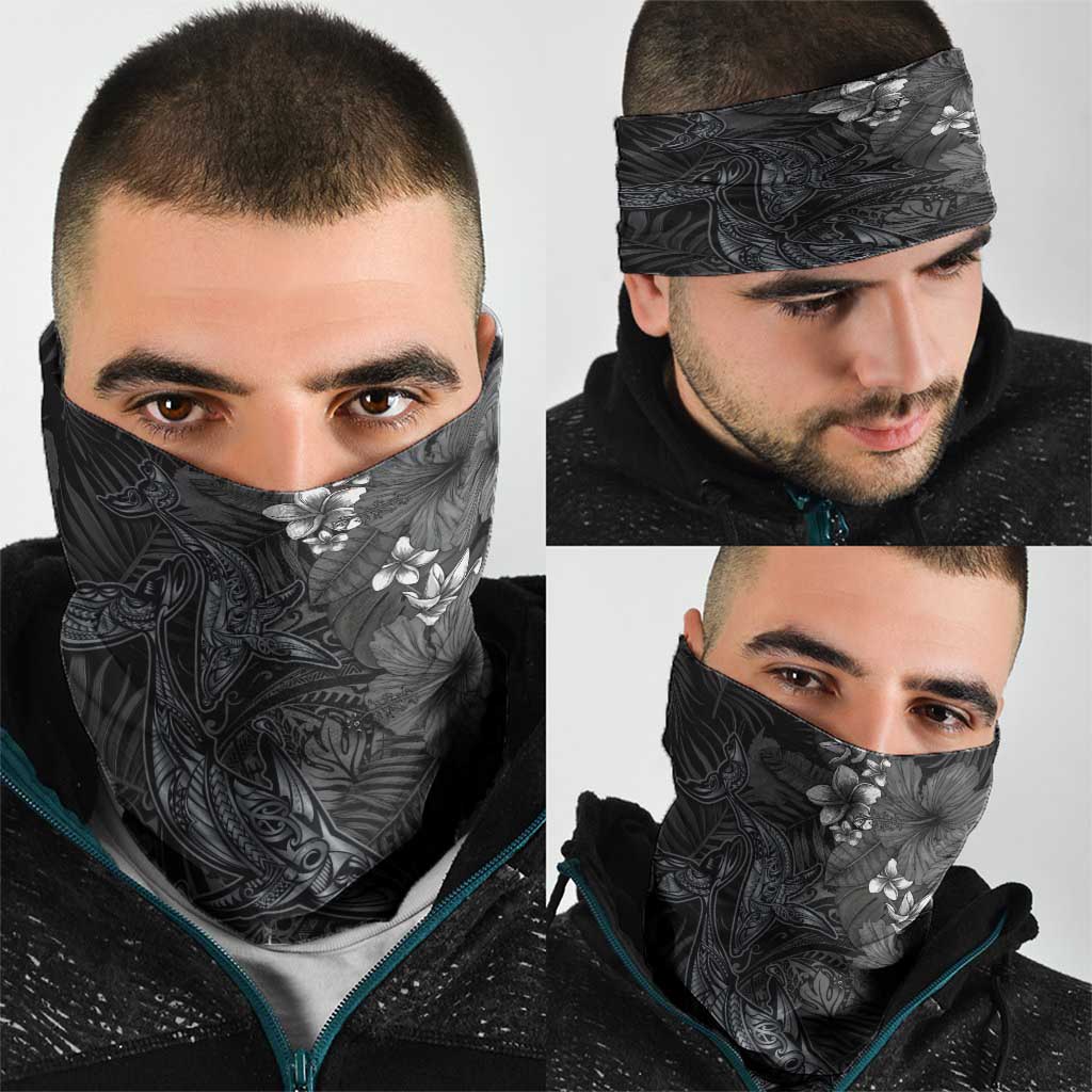 Hawaiian Tropical Plants and Tribal Whales Neck Gaiter Polynesian Art Tattoo Grayscale LT03 - Polynesian Pride