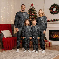 Hawaiian Tropical Plants and Tribal Whales Christmas Pajama Set Polynesian Art Tattoo Grayscale