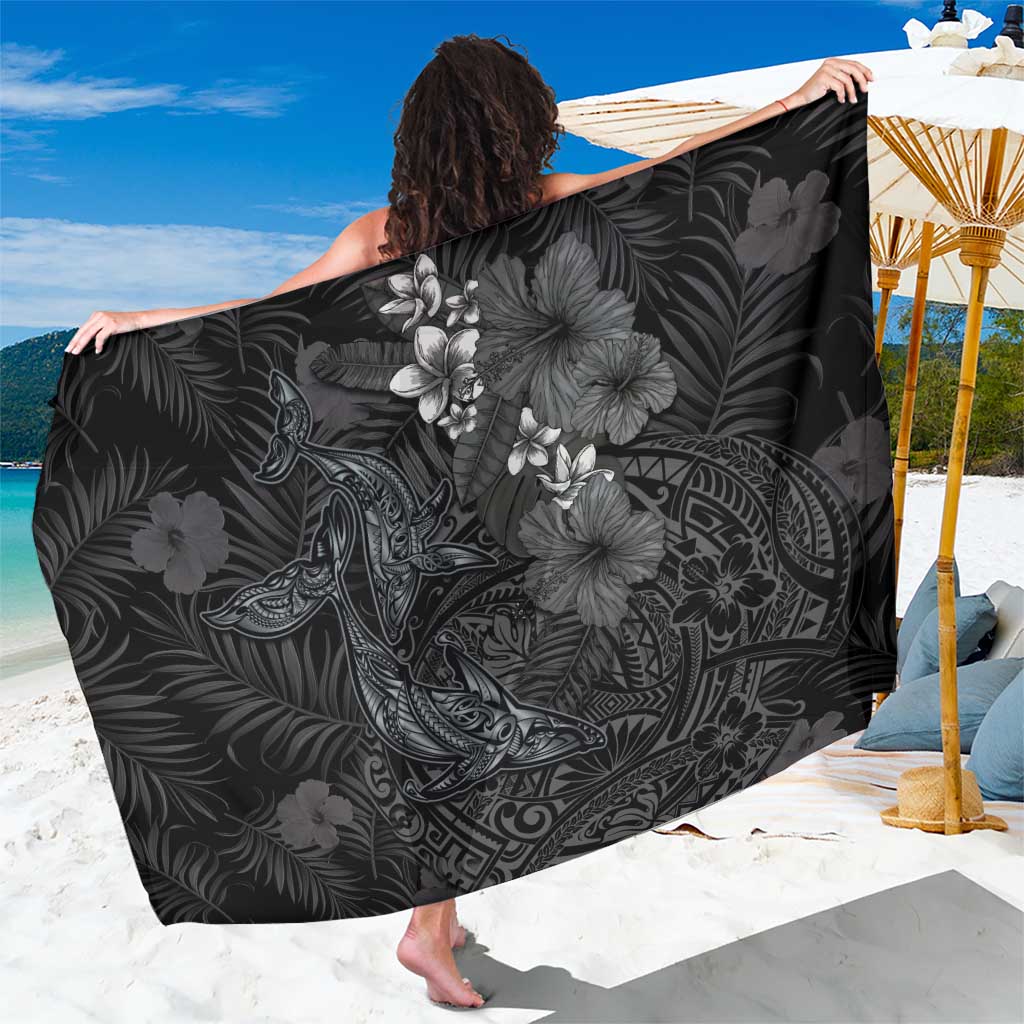Hawaiian Tropical Plants and Tribal Whales Sarong Polynesian Art Tattoo Grayscale LT03 One Size 44 x 66 inches Black - Polynesian Pride