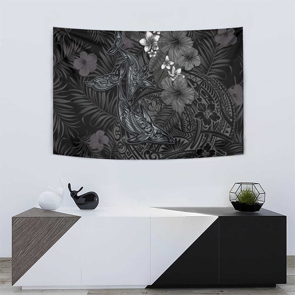 Hawaiian Tropical Plants and Tribal Whales Tapestry Polynesian Art Tattoo Grayscale LT03 - Polynesian Pride