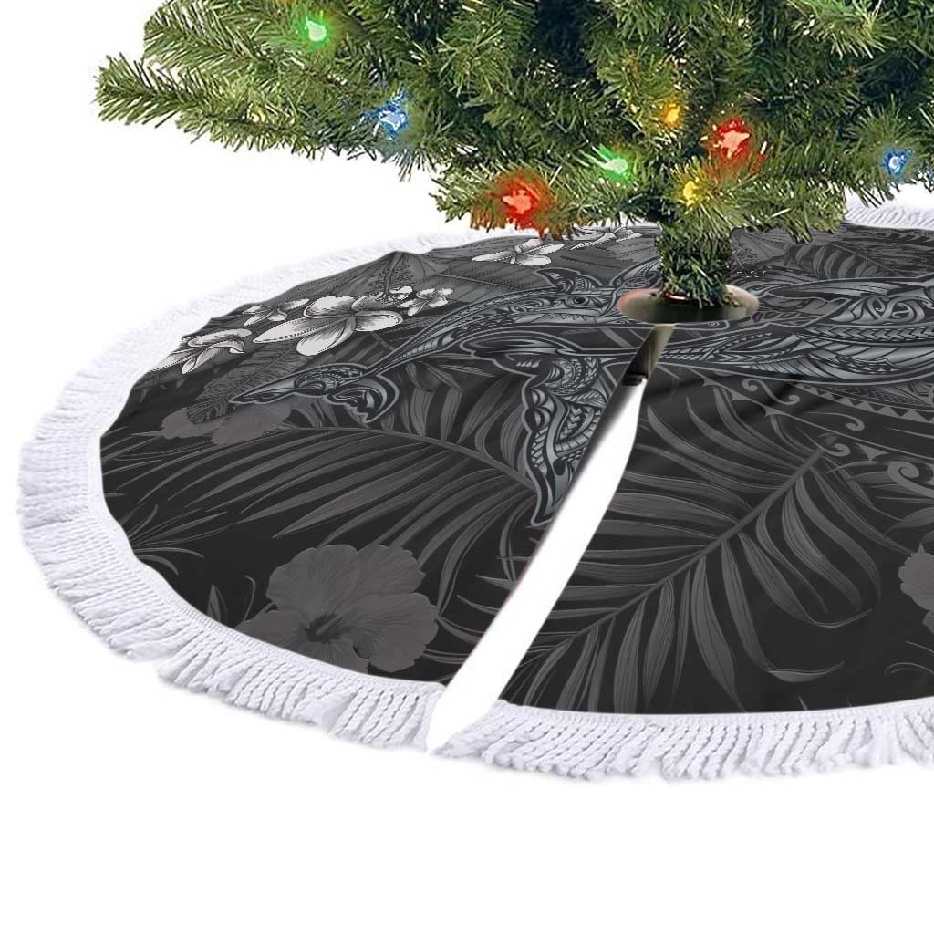 Hawaiian Tropical Plants and Tribal Whales Tree Skirt Polynesian Art Tattoo Grayscale