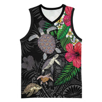Hawaiian Tropical Plants and Turtles Basketball Jersey Polynesian Art Motifs