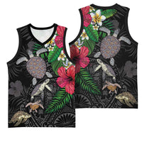 Hawaiian Tropical Plants and Turtles Basketball Jersey Polynesian Art Motifs
