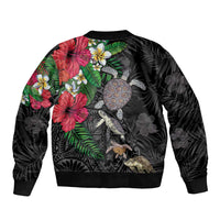 Hawaiian Tropical Plants and Turtles Bomber Jacket Polynesian Art Motifs