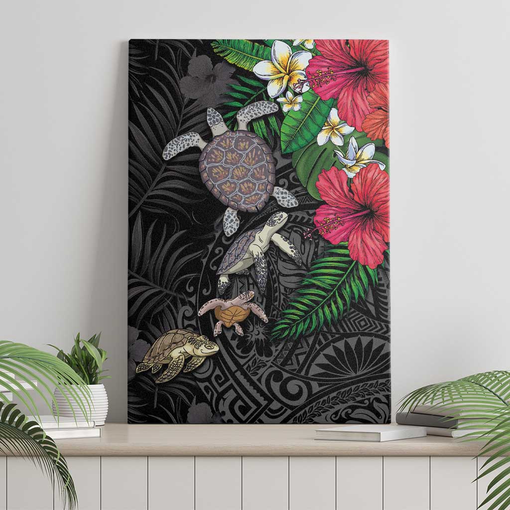Hawaiian Tropical Plants and Turtles Canvas Wall Art Polynesian Art Motifs