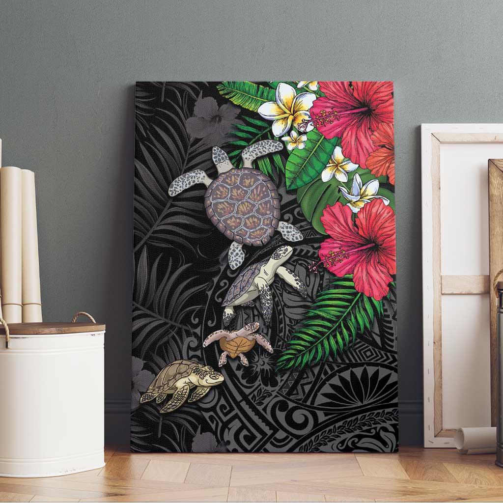 Hawaiian Tropical Plants and Turtles Canvas Wall Art Polynesian Art Motifs
