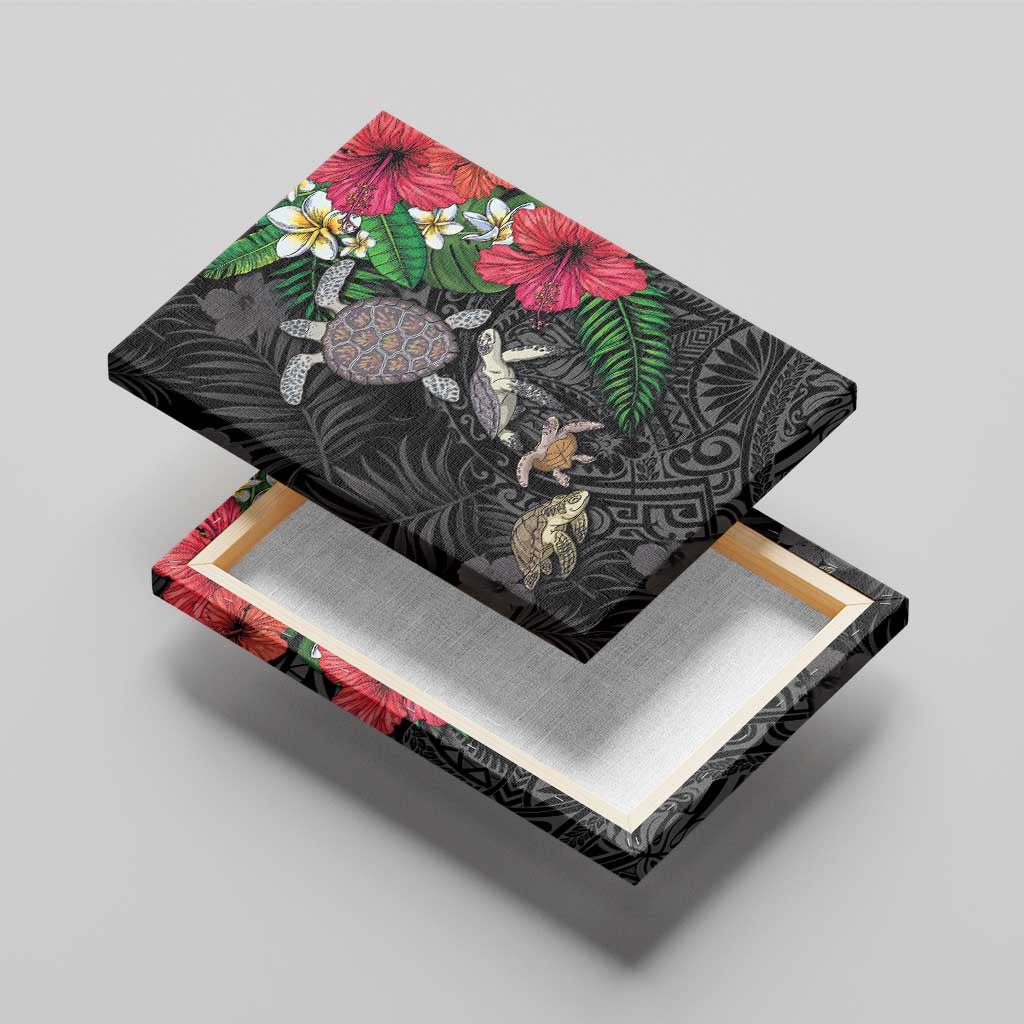 Hawaiian Tropical Plants and Turtles Canvas Wall Art Polynesian Art Motifs