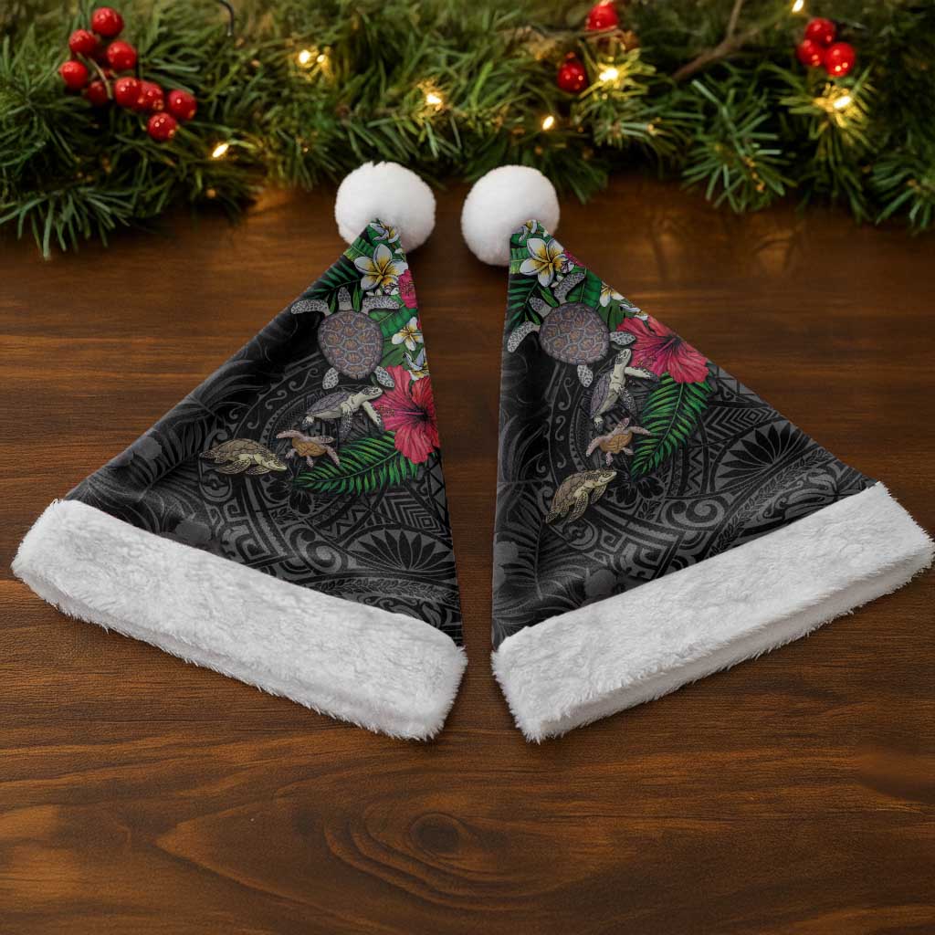 Hawaiian Tropical Plants and Turtles Christmas Santa Hat Polynesian Art Motifs