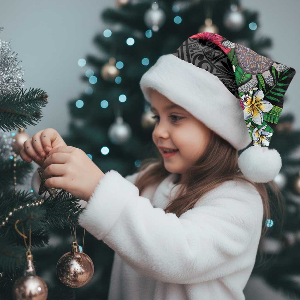 Hawaiian Tropical Plants and Turtles Christmas Santa Hat Polynesian Art Motifs