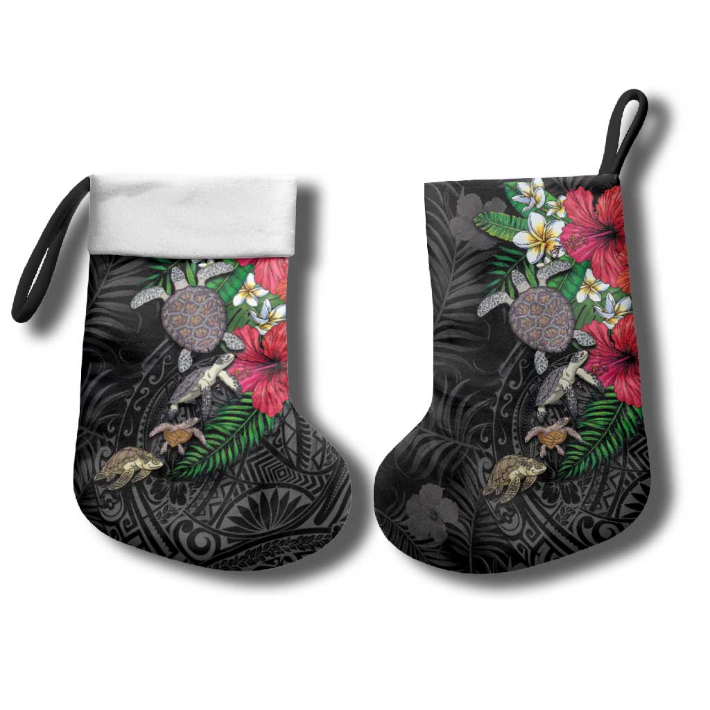 Hawaiian Tropical Plants and Turtles Christmas Stocking Polynesian Art Motifs