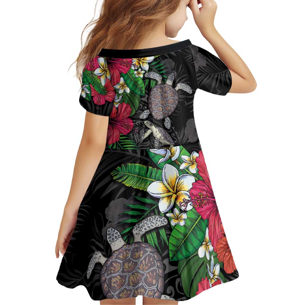 Hawaiian Tropical Plants and Turtles Family Matching Off The Shoulder Long Sleeve Dress and Hawaiian Shirt Polynesian Art Motifs