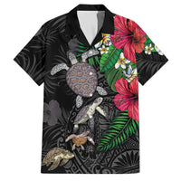 Hawaiian Tropical Plants and Turtles Family Matching Off The Shoulder Long Sleeve Dress and Hawaiian Shirt Polynesian Art Motifs