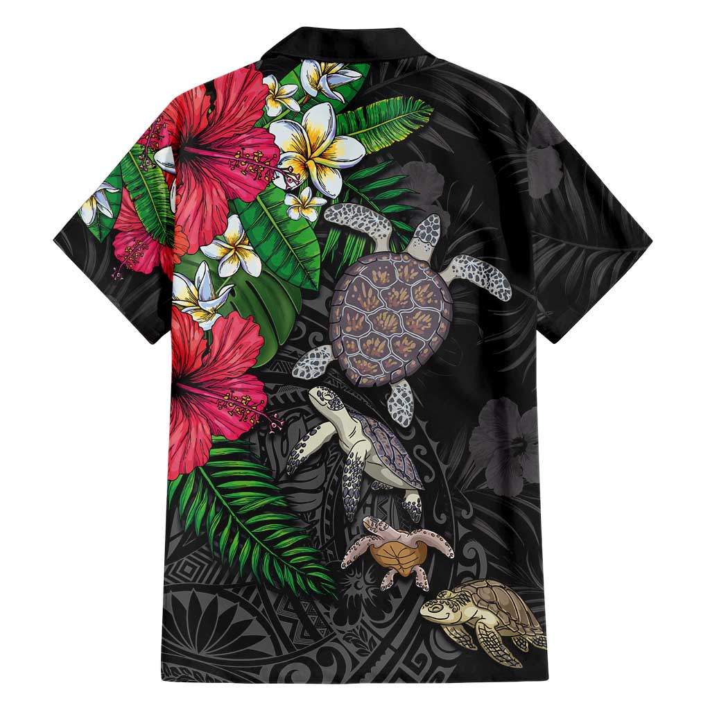 Hawaiian Tropical Plants and Turtles Family Matching Off The Shoulder Long Sleeve Dress and Hawaiian Shirt Polynesian Art Motifs