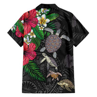 Hawaiian Tropical Plants and Turtles Family Matching Off The Shoulder Long Sleeve Dress and Hawaiian Shirt Polynesian Art Motifs
