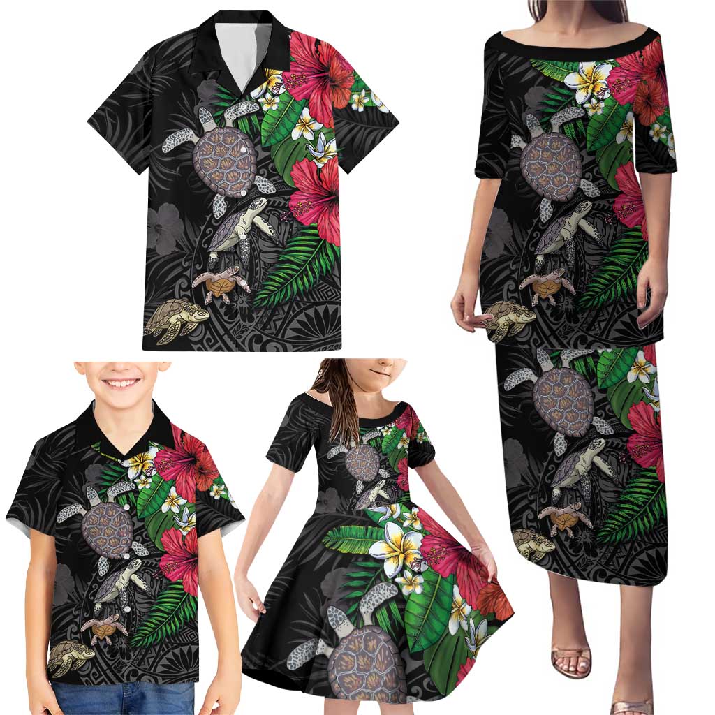 Hawaiian Tropical Plants and Turtles Family Matching Puletasi and Hawaiian Shirt Polynesian Art Motifs LT03 - Polynesian Pride