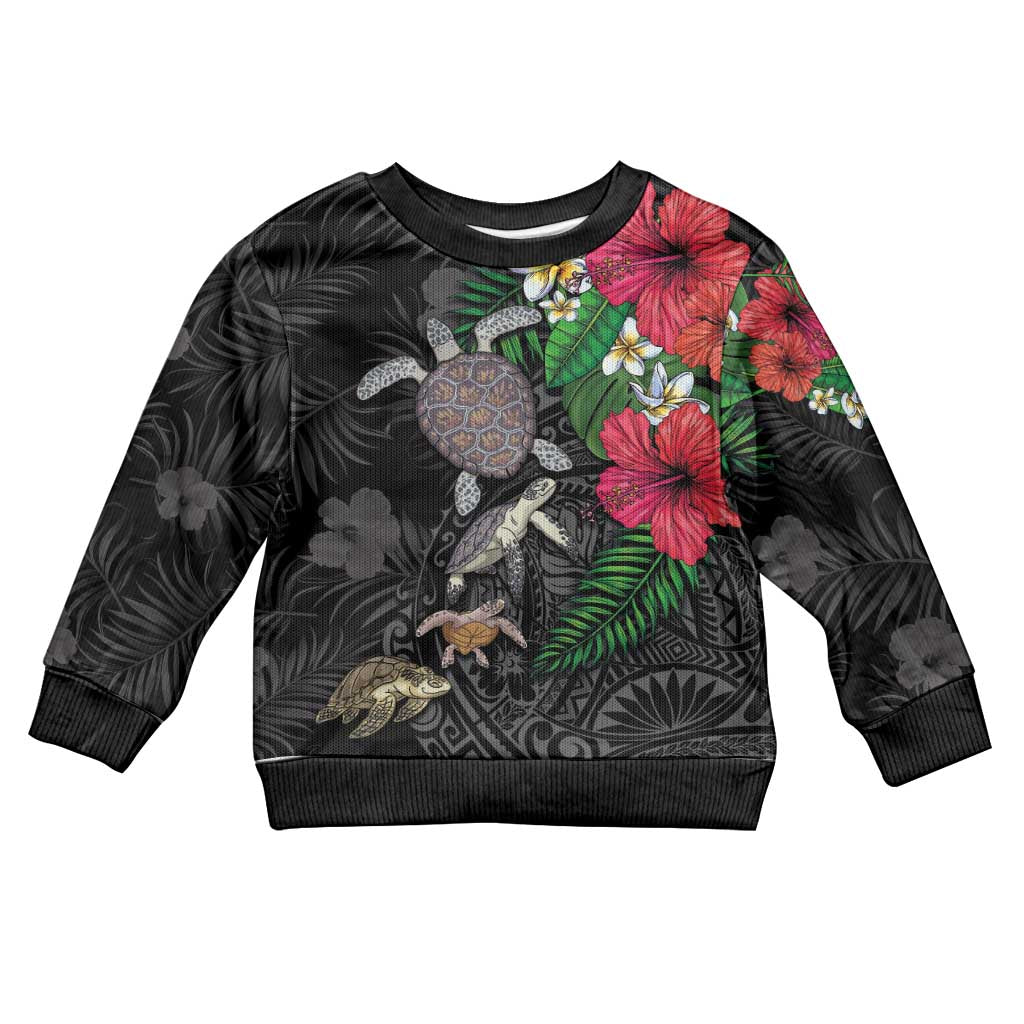 Hawaiian Tropical Plants and Turtles Kid Ugly Christmas Sweater Polynesian Art Motifs