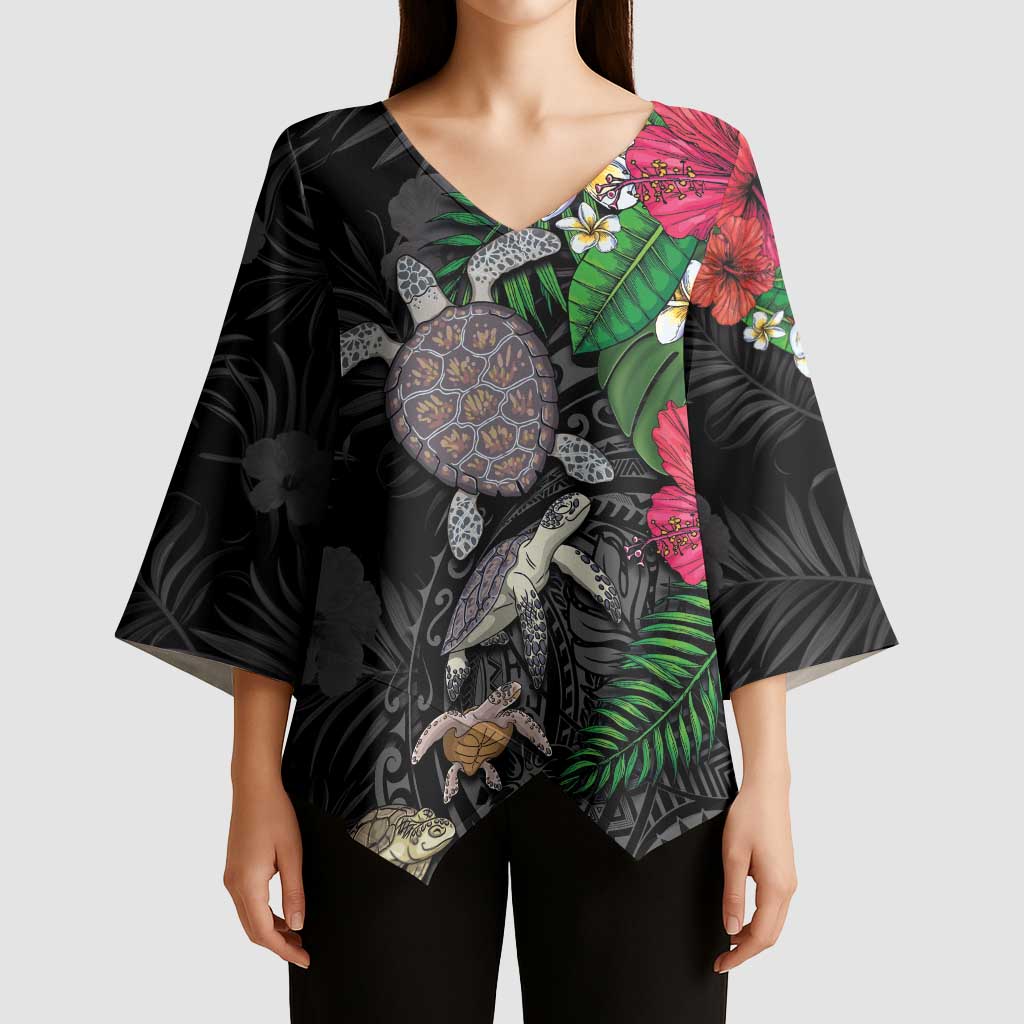 Hawaiian Tropical Plants and Turtles Kimono Sleeve Blouse Polynesian Art Motifs LT03 - Polynesian Pride