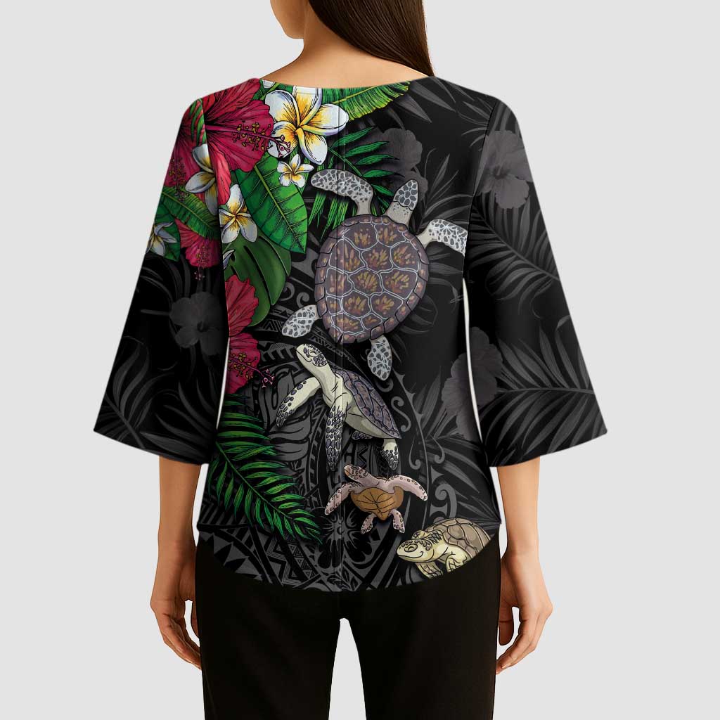 Hawaiian Tropical Plants and Turtles Kimono Sleeve Blouse Polynesian Art Motifs LT03 - Polynesian Pride