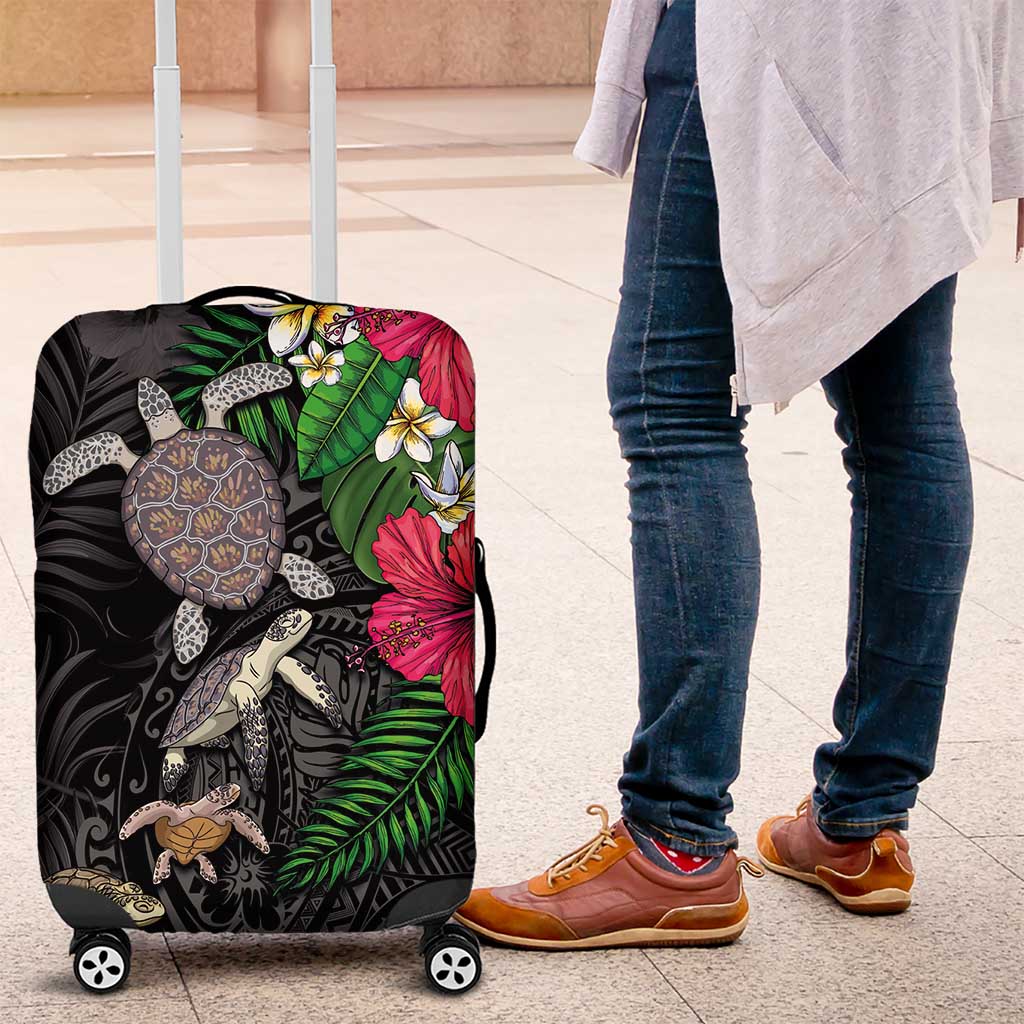 Hawaiian Tropical Plants and Turtles Luggage Cover Polynesian Art Motifs