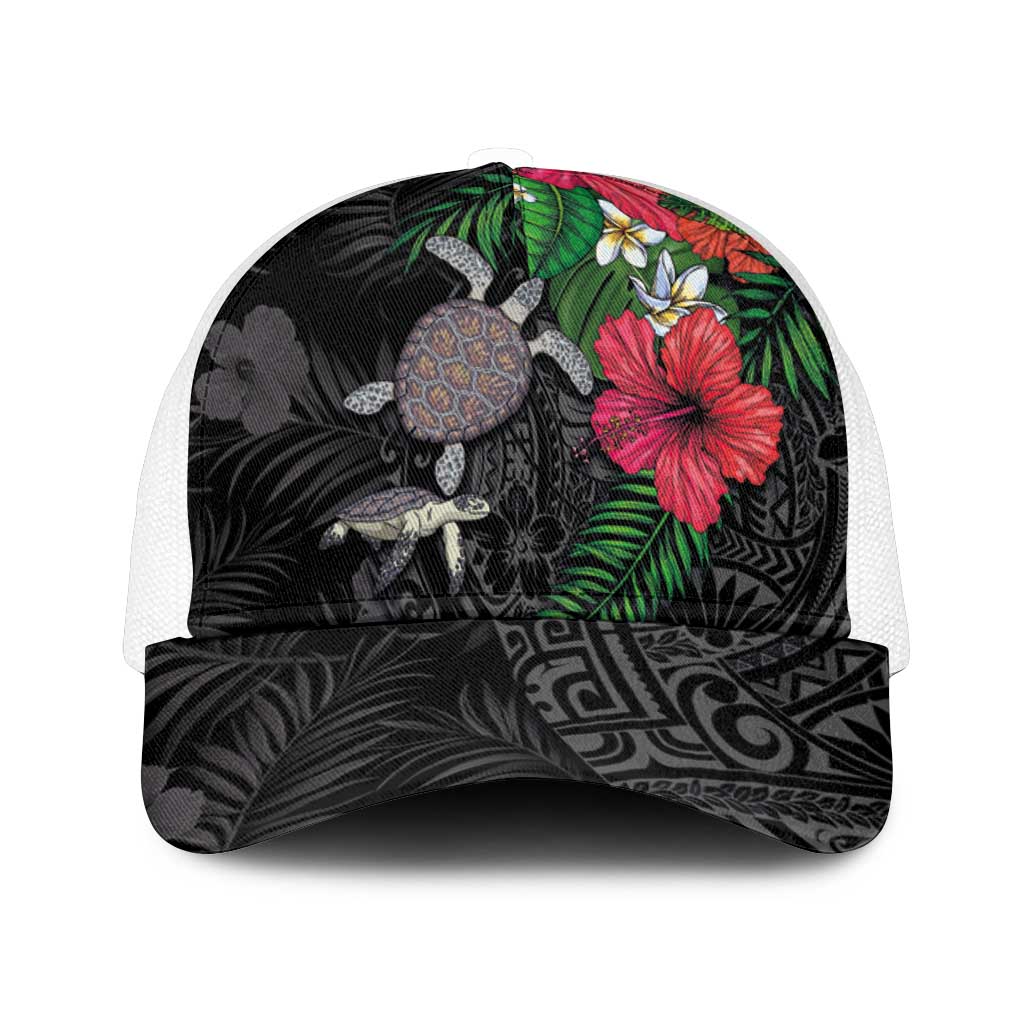 Hawaiian Tropical Plants and Turtles Mesh Trucker Cap Polynesian Art Motifs