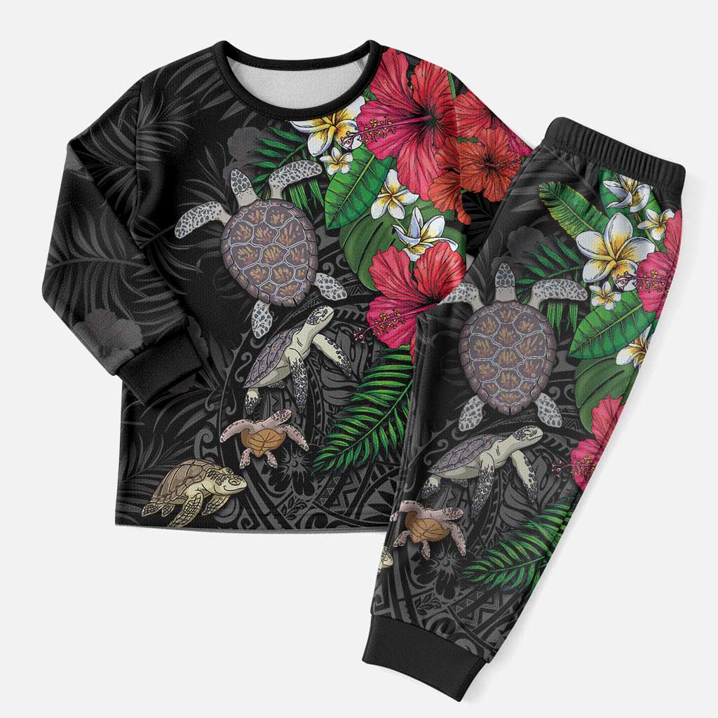 Hawaiian Tropical Plants and Turtles Christmas Pajama Set Polynesian Art Motifs