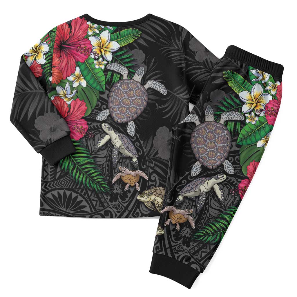 Hawaiian Tropical Plants and Turtles Christmas Pajama Set Polynesian Art Motifs