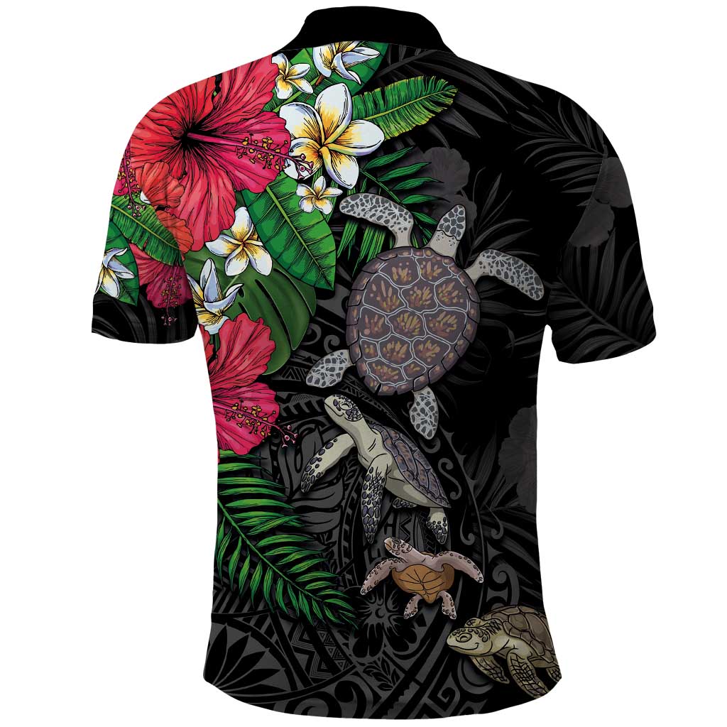 Hawaiian Tropical Plants and Turtles Polo Shirt Polynesian Art Motifs