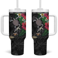 Hawaiian Tropical Plants and Turtles Tumbler With Handle Polynesian Art Motifs