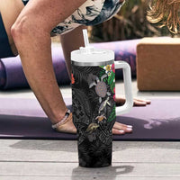 Hawaiian Tropical Plants and Turtles Tumbler With Handle Polynesian Art Motifs