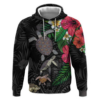 Hawaiian Tropical Plants and Turtles Zip Hoodie Polynesian Art Motifs