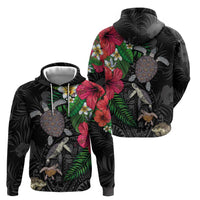 Hawaiian Tropical Plants and Turtles Zip Hoodie Polynesian Art Motifs