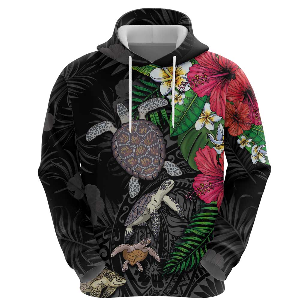 Hawaiian Tropical Plants and Turtles Zip Hoodie Polynesian Art Motifs