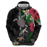 Hawaiian Tropical Plants and Turtles Zip Hoodie Polynesian Art Motifs
