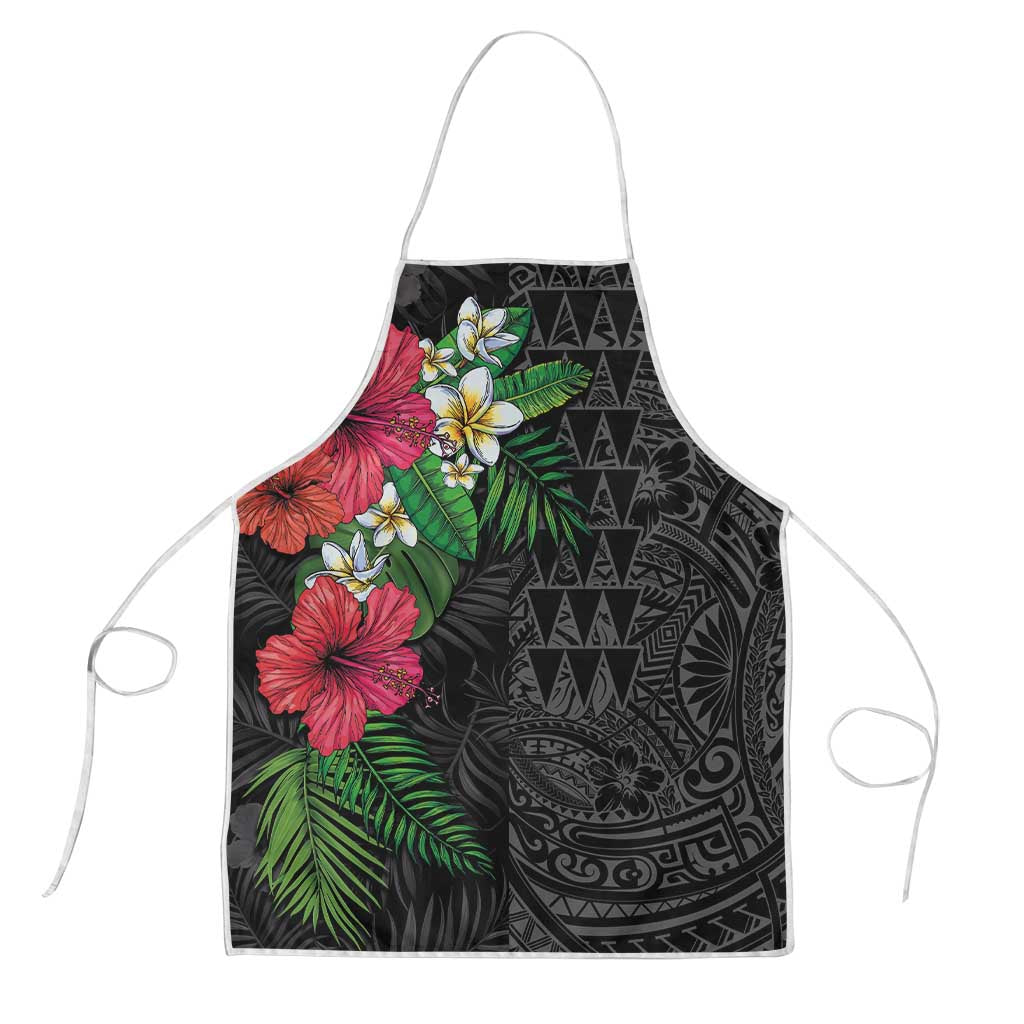 Hawaiian Tropical Plants Apron Kakau Tattoo and Polynesian Pattern Half Black Color